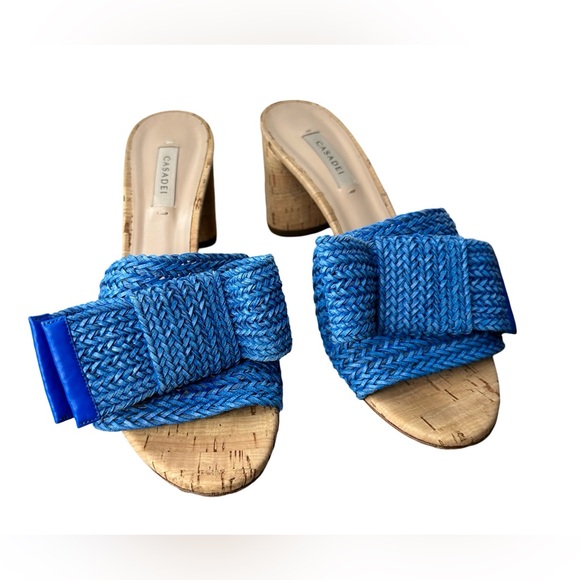 CASADEI Blue Raffia Sandle Mules, Size 40. Italian Made. Leather. EUC! - Picture 3 of 10